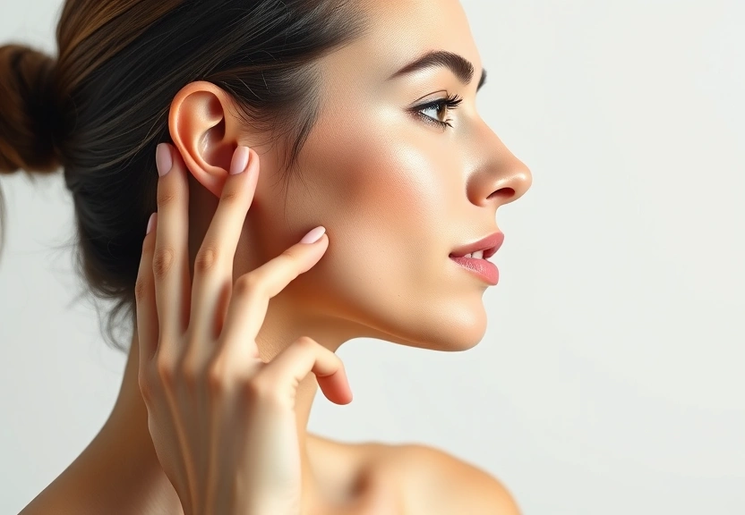 Perfil de mulher com a pele do rosto iluminada por luz suave de estudio